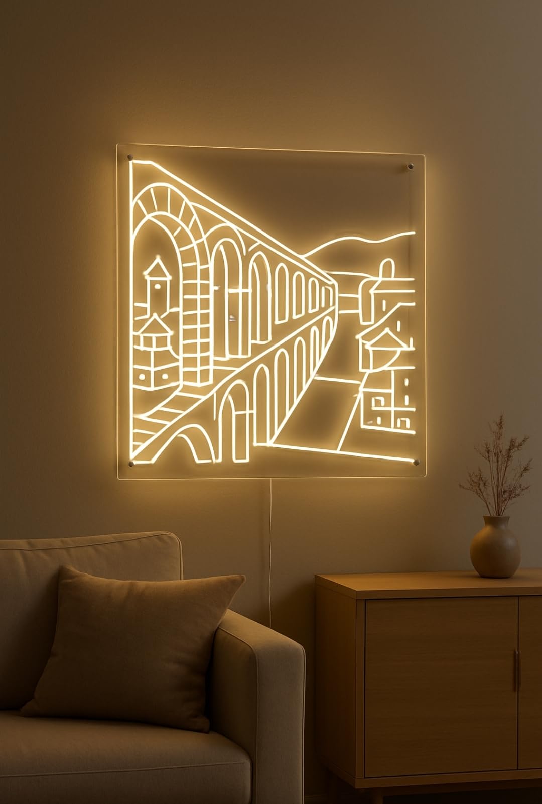 SOLOLED Lámpara LED de Pared Decorativa, Panel Luminoso con Diseño Arquitectónico, Luz Cálida, acueducto de Segovia
