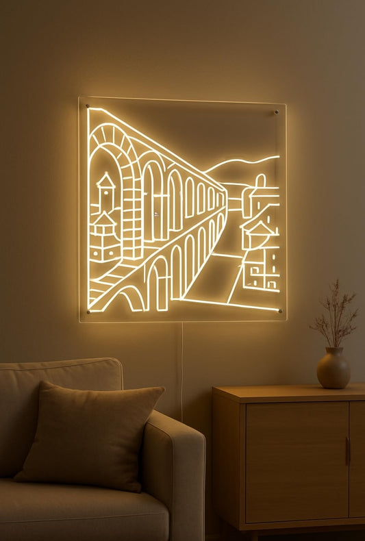 SOLOLED Lámpara LED de Pared Decorativa, Panel Luminoso con Diseño Arquitectónico, Luz Cálida, acueducto de Segovia