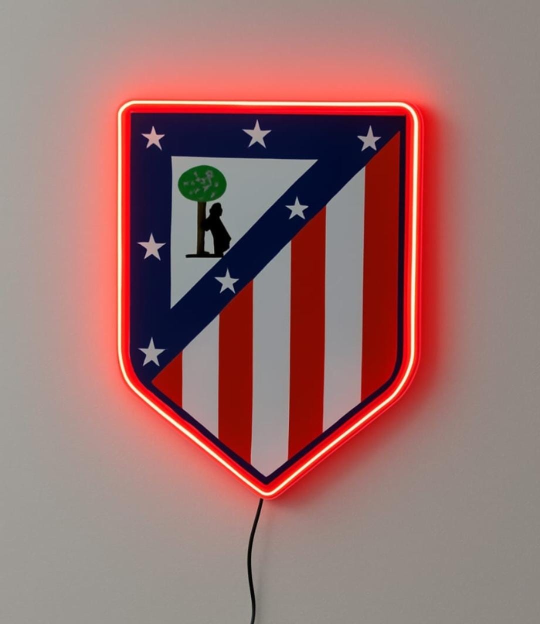 cartel escudo de neón led flex metacrilato y vinilo del Atlántico de Madrid de la liga de fútbol,regalo, para pared de un bar