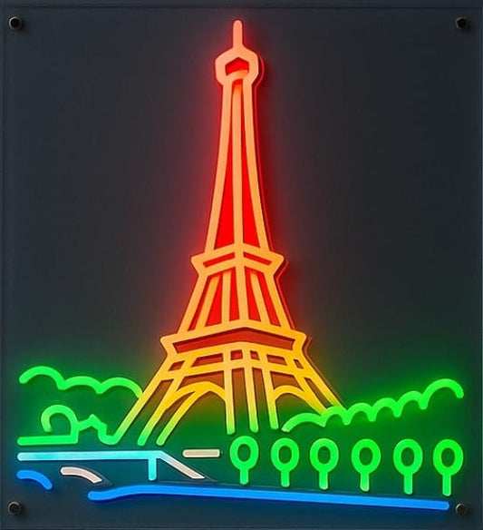 Lámpara de Neón LED Decorativa, Torre Eiffel de París, Iluminación Multicolor,60cm x 30 cm, Montaje en Pared