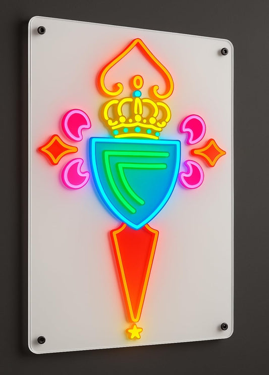 Lámpara de Pared neón LED Decorativa, Diseño de Escudo regalo Vigo celta con Corona, Multicolor, Estilo Neón