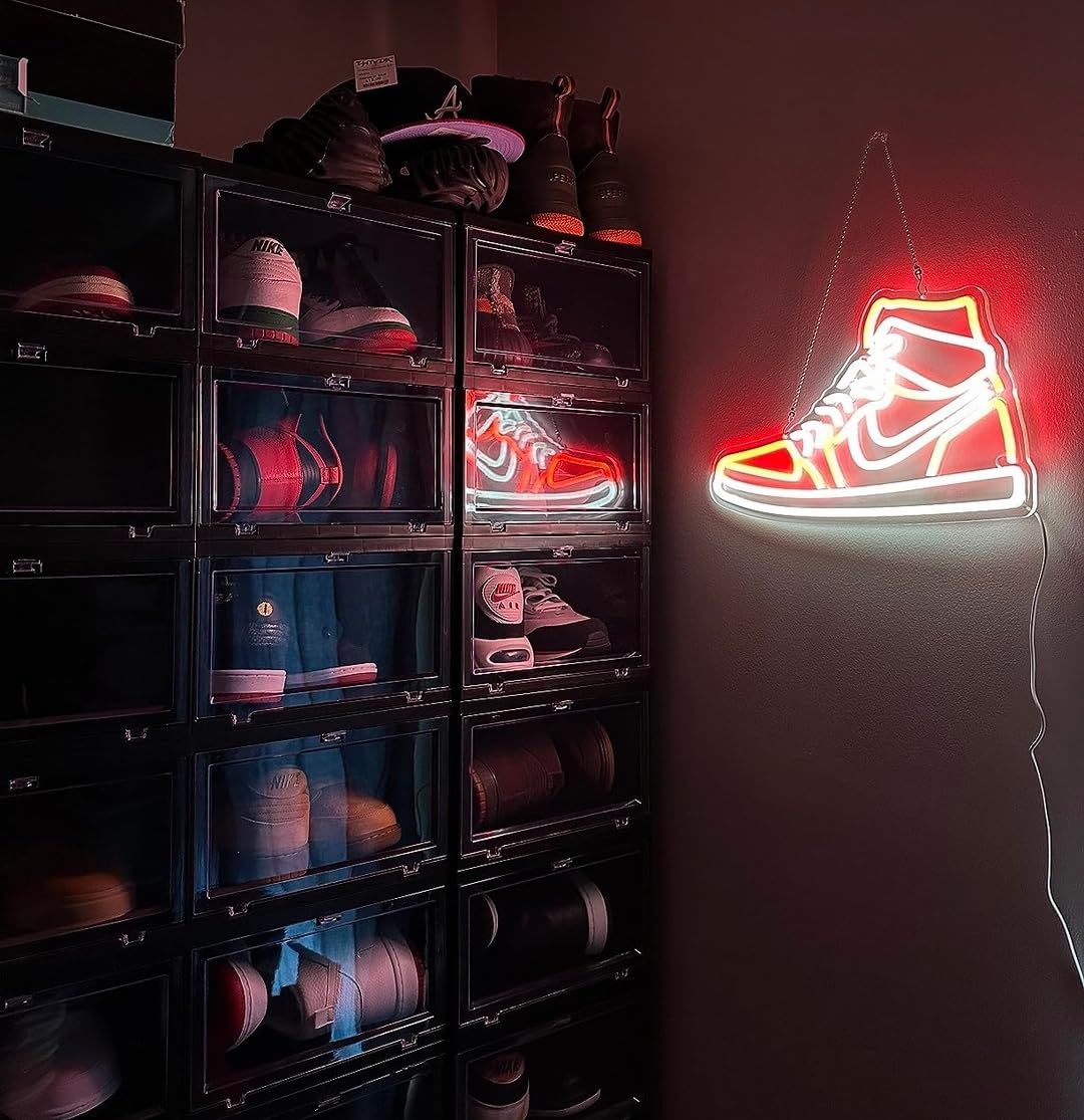 Letrero de neón para zapatos deportivos con luces LED regulables para pared, para niños, recámara, hombre, cueva, hogar, fiesta, pub, barra de neón para decoración de pared