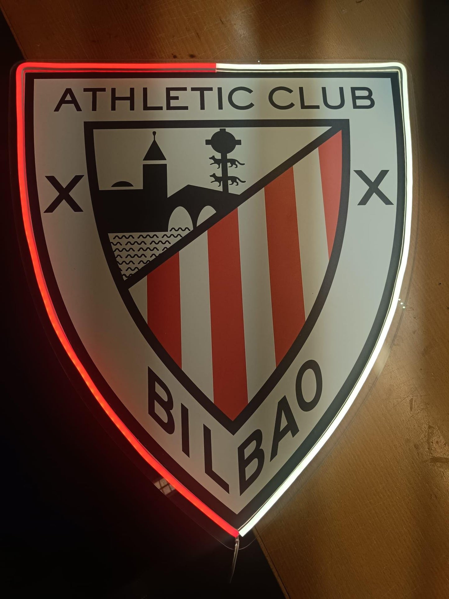 cartel escudo de neón led flex metacrilato y vinilo del At de Bilbao de la liga de fútbol,regalo, para pared de un bar