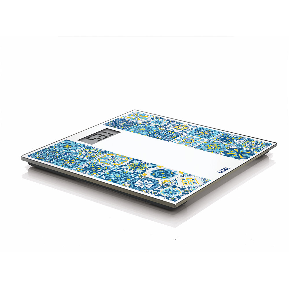 BÁSCULA DE BAÑO ELECTRÓNICA CON BATERÍA RECARGABLE CÁRGA MÁXIMA 180 kg MODELO ESTAMPADO AZUL