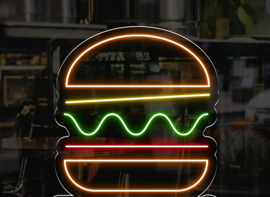 Carteles Luz de Neon Señales Iluminación Ambiente Interior Bebidas Cerveza Vaso de Café Taza de Té para Decoración Bar Restaurante Club Nocturno Ambiente (Personalizable Hamburguesa Simple, 55 CM)