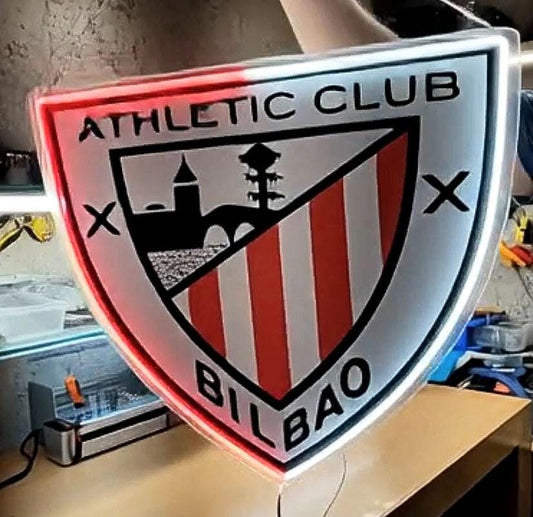 cartel escudo de neón led flex metacrilato y vinilo del At de Bilbao de la liga de fútbol,regalo, para pared de un bar