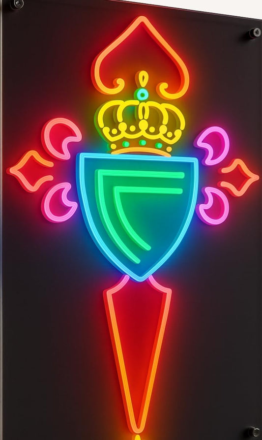 Lámpara de Pared neón LED Decorativa, Diseño de Escudo regalo Vigo celta con Corona, Multicolor, Estilo Neón