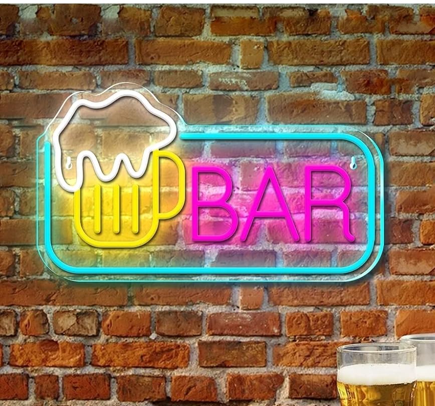 Letrero LED Neón de Bar, Diseño de Cerveza Multicolor, Decoración para Pared de Ladrillo