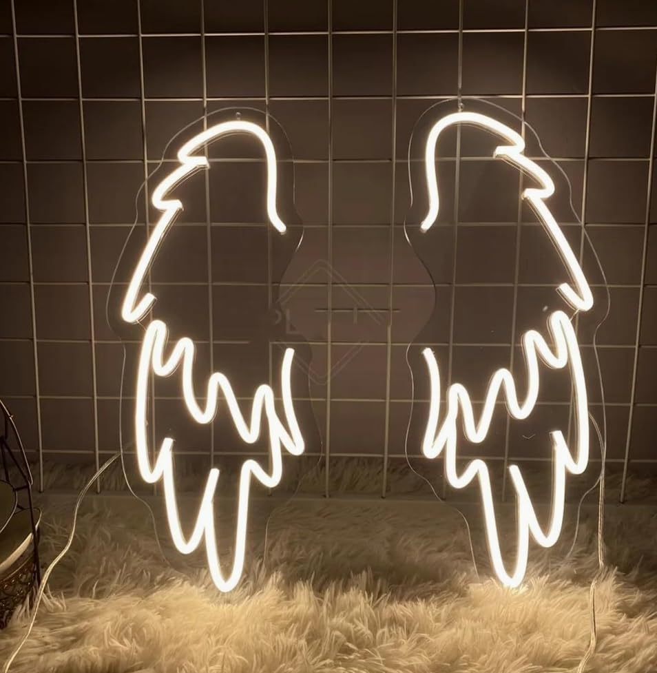 Letrero de alas de ángel de neón para decoración de fiesta de boda y regalos de cumpleaños, arte de pared de sala de belleza, luz de neón para decoración de bar, club y cafetería, pieza única de