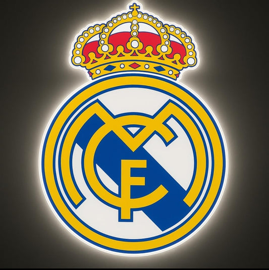 Lámpara LED Decorativa regalo R. Madrid, Logotipo Iluminado del Club, Escudo,LIGA DE FUTBOL METACRILATO Y VINILO,NEON MEDIDAS 40X30CM