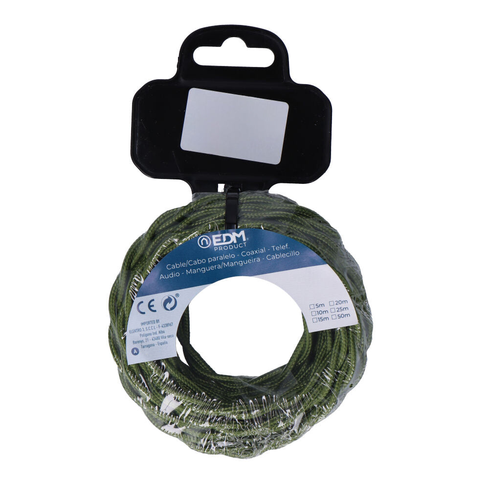 CARRETE CABLE TEXTIL TRENZADO H03VV-F 2 x 0,75 mm² VERDE, 5 m