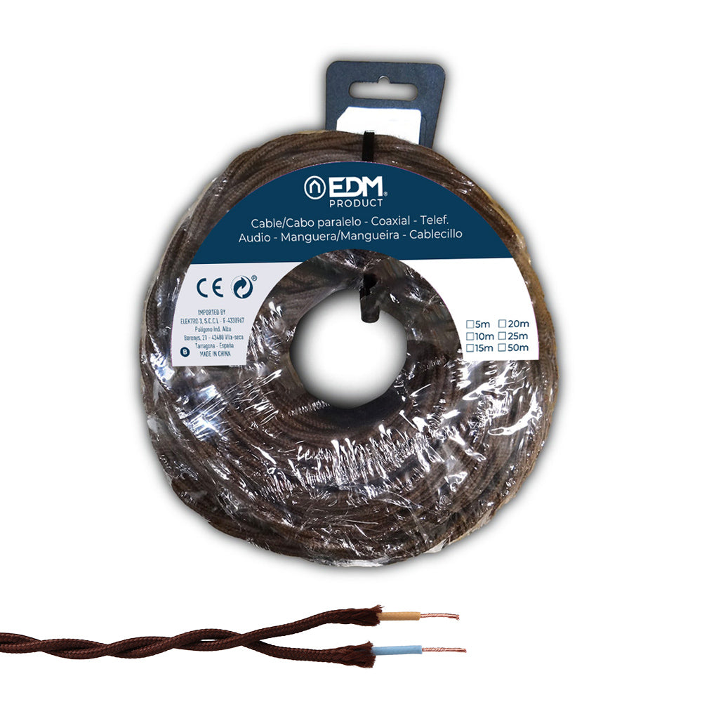 CARRETE CABLE PARALELO TEXTIL TRENZADO H05V-K 2 x 1,00 mm² MARRÓN, 5 m