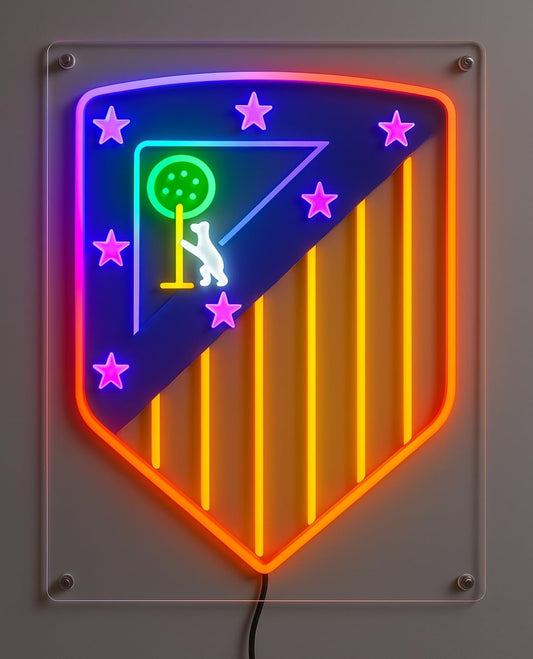 Lámpara de Neón LED, regalo de At Madrid, Diseño Deportivo con Estrellas, Montaje en Pared