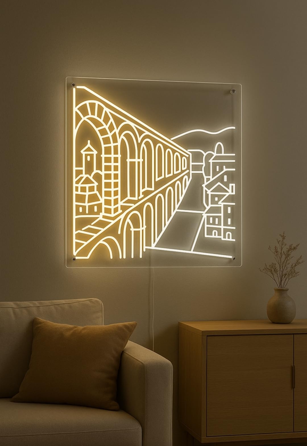 SOLOLED Lámpara LED de Pared Decorativa, Panel Luminoso con Diseño Arquitectónico, Luz Cálida, acueducto de Segovia