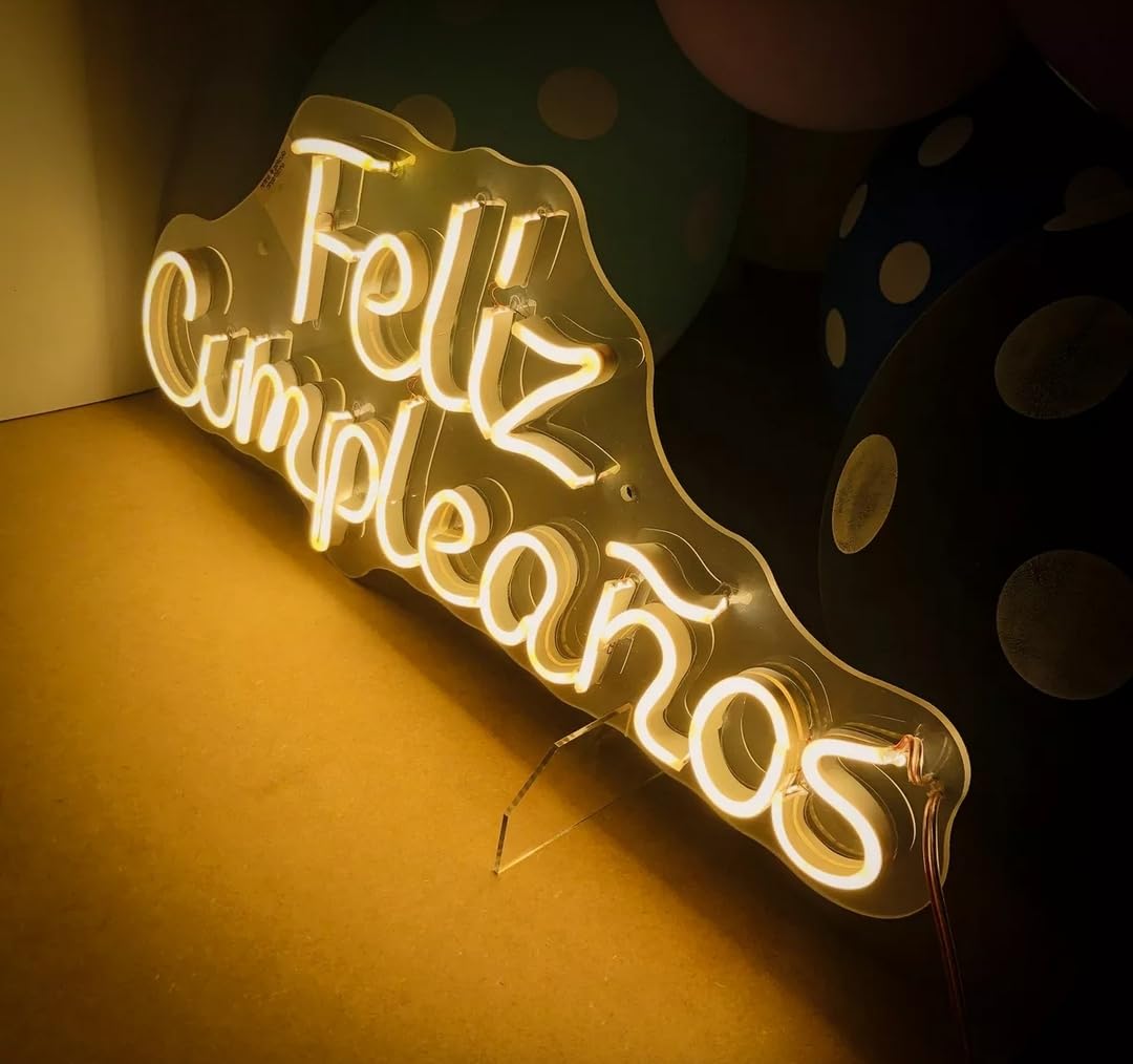 Letrero LED Neón 'Feliz Cumpleaños', Luminoso Decorativo para Fiestas, Luz Cálida