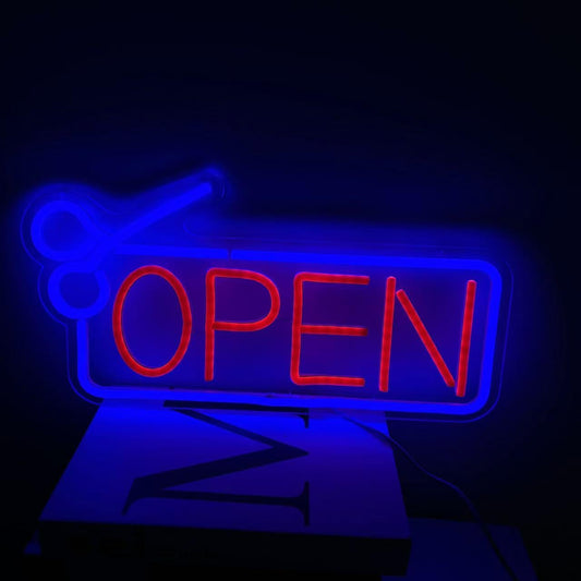 Letrero de neón abierto de barbería, letrero LED USB grabado en 3D