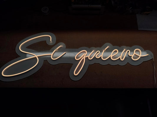 SOLOLED Letrero Luminoso LED Neón "Si Quiero" – Blanco Cálido, 70 x 30 cm, Base de Metacrilato, Regulable con Mando a Distancia, Ideal para Bodas y Eventos, Incluye Kit de Instalación