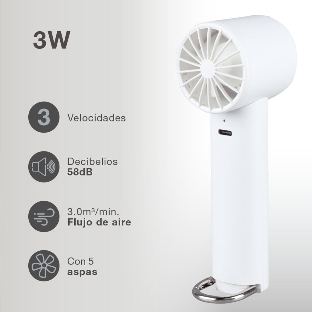 Genérico Ventilador Portátil USB Recargable, Diseño Compacto, Color Blanco