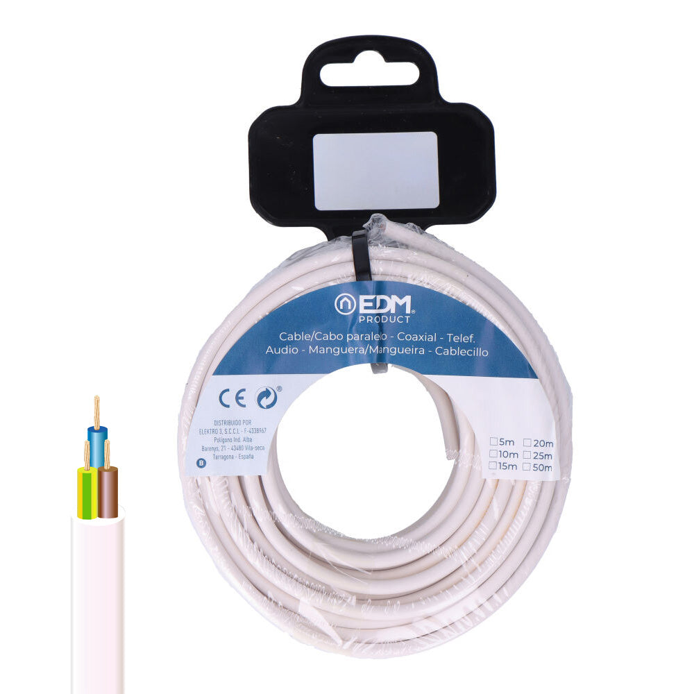CARRETE MANGUERA TUBULAR H05VV-F 3 G 2,50 mm² BLANCA, 20 m