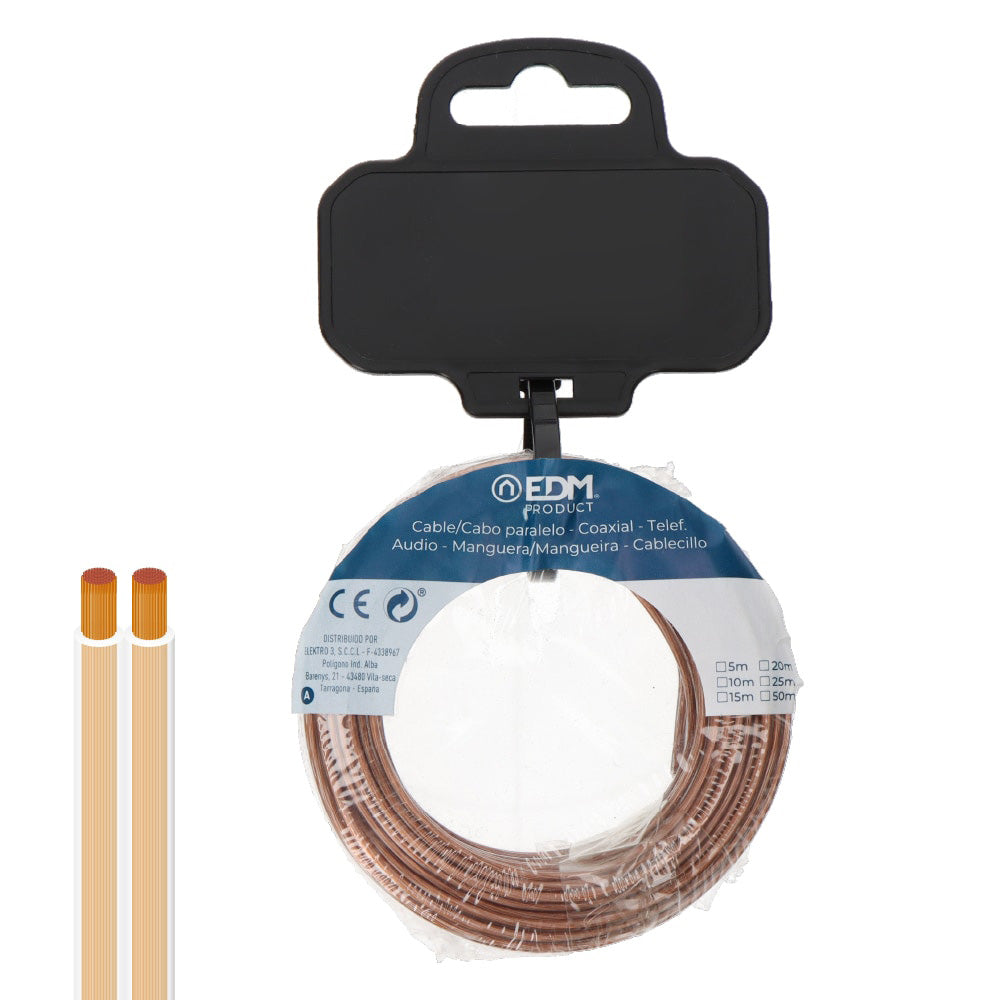 CARRETE CABLE PARALELO 2x0,75mm² TRANSPARENTE 15m.