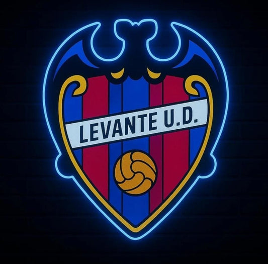 cartel escudo de neón led flex metacrilato y vinilo de LEVANTE de la liga de fútbol,regalo, para pared de un bar
