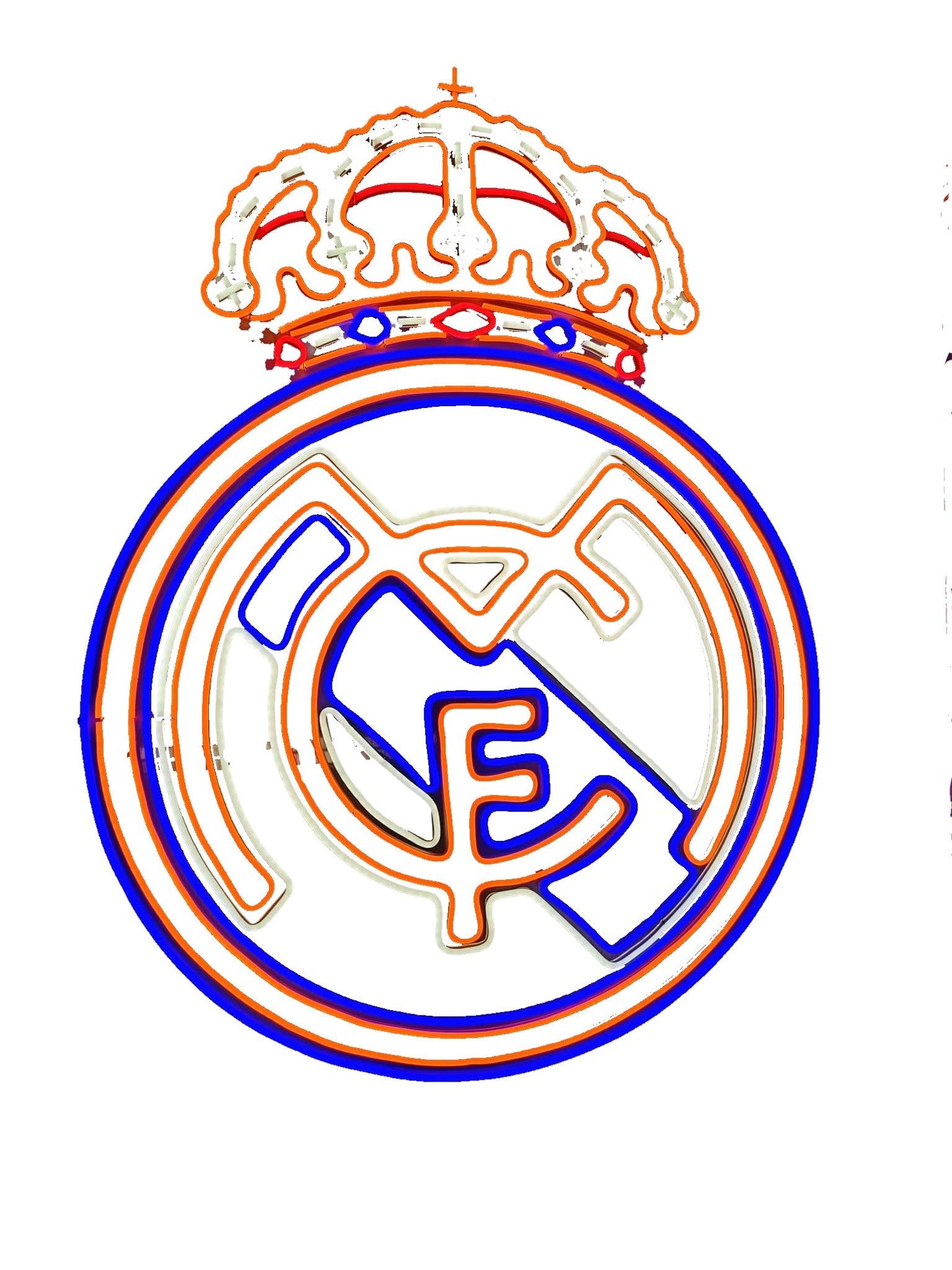 Lámpara de Neón regalo Madrid, escudo metacrilato y neón led Iluminación LED en Azul, Naranja y Blanco,fmedidas 75x100cm