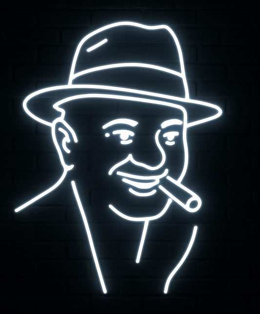 Lámpara de Neón LED Decorativa, Diseño Retro de Figura con Sombrero, Luz Blanca, para Pared al capone