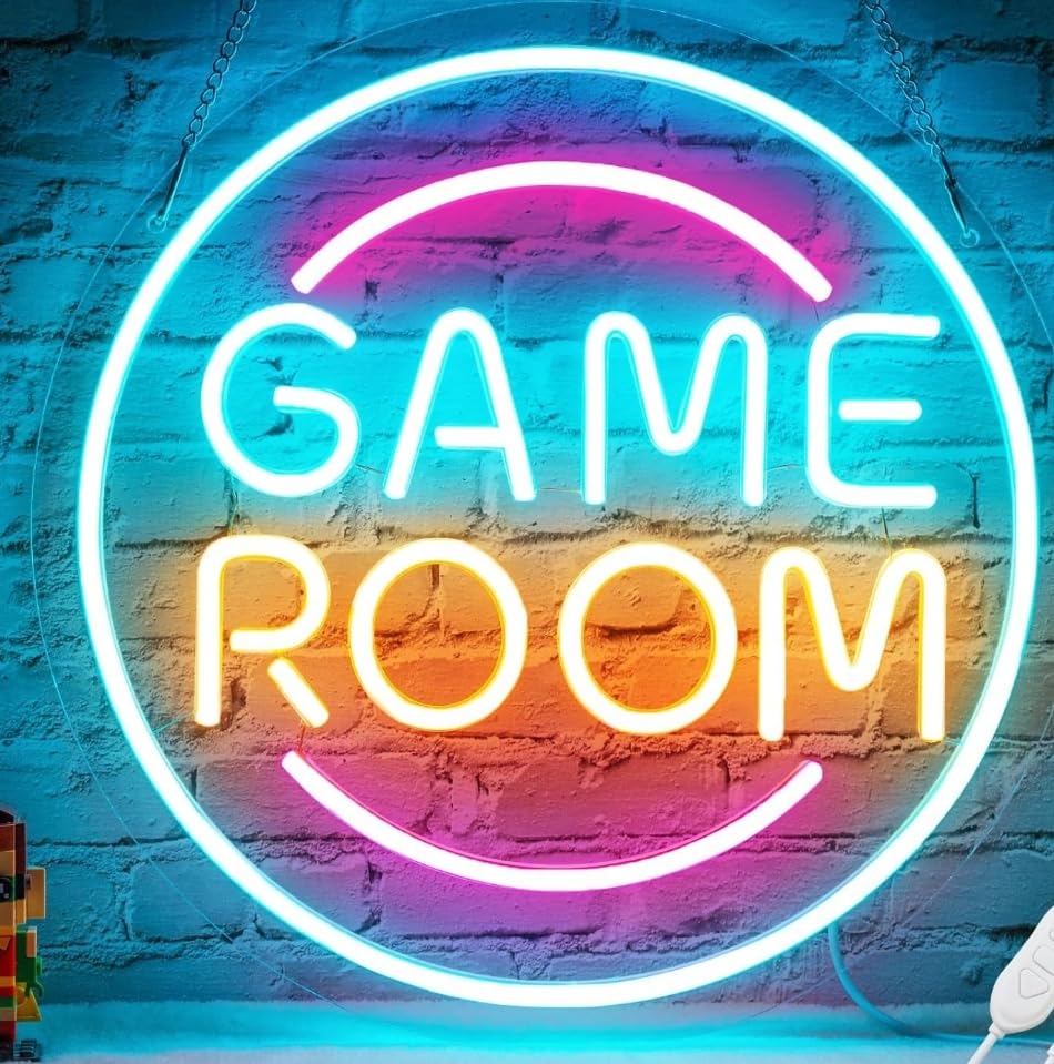 Letrero de Neón LED Game Room, Luz Decorativa Circular, Multicolor, 40 cm