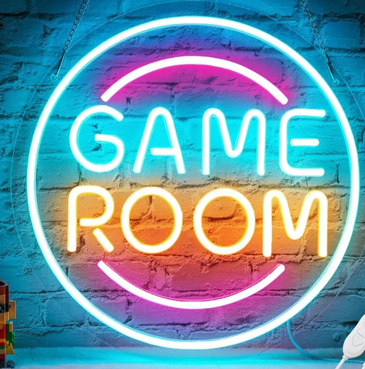 Letrero de Neón LED Game Room, Luz Decorativa Circular, Multicolor, 40 cm