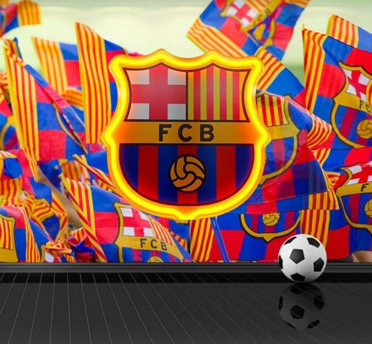 Cartel neón led regalo Barcelona escudos Decoración de Fútbol, Metacrilato,neón,vinilo, liga de fútbol Medidas 35x30cm solo incluido el escudo