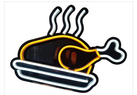Letrero LED Decorativo de Pollo Asado, Luz de Neón, Color Blanco y Amarillo, Diseño Moderno