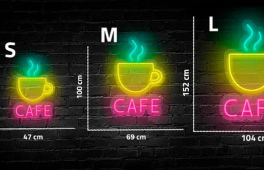 Letrero LED Neón Café, Luz Amarilla y Rosa, 3 Tamaños Disponibles - S (47x100cm), Decoración para Bar