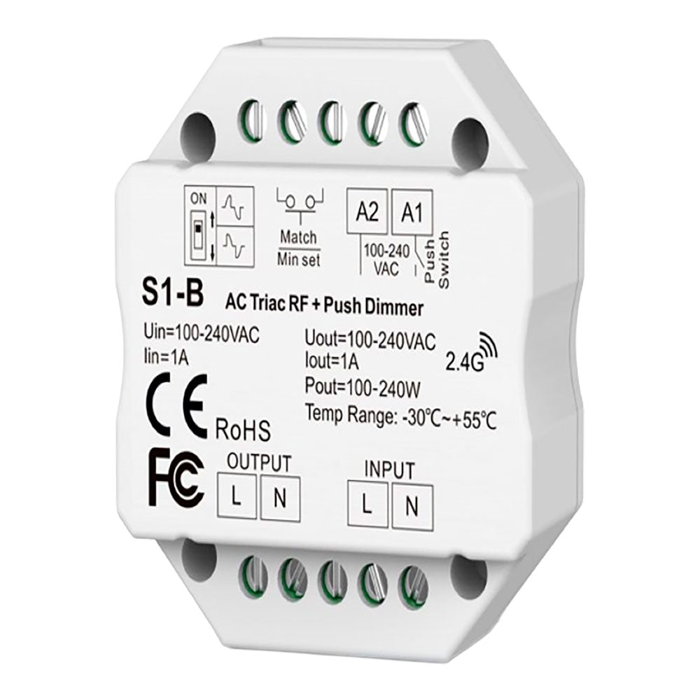 REGULADOR RF TRIAC PASTILLA, TODO TIPO DE LÁMPARAS, 1,5 A, 100 - 360 W, 100 - 240 V, Ø52 x 26 mm