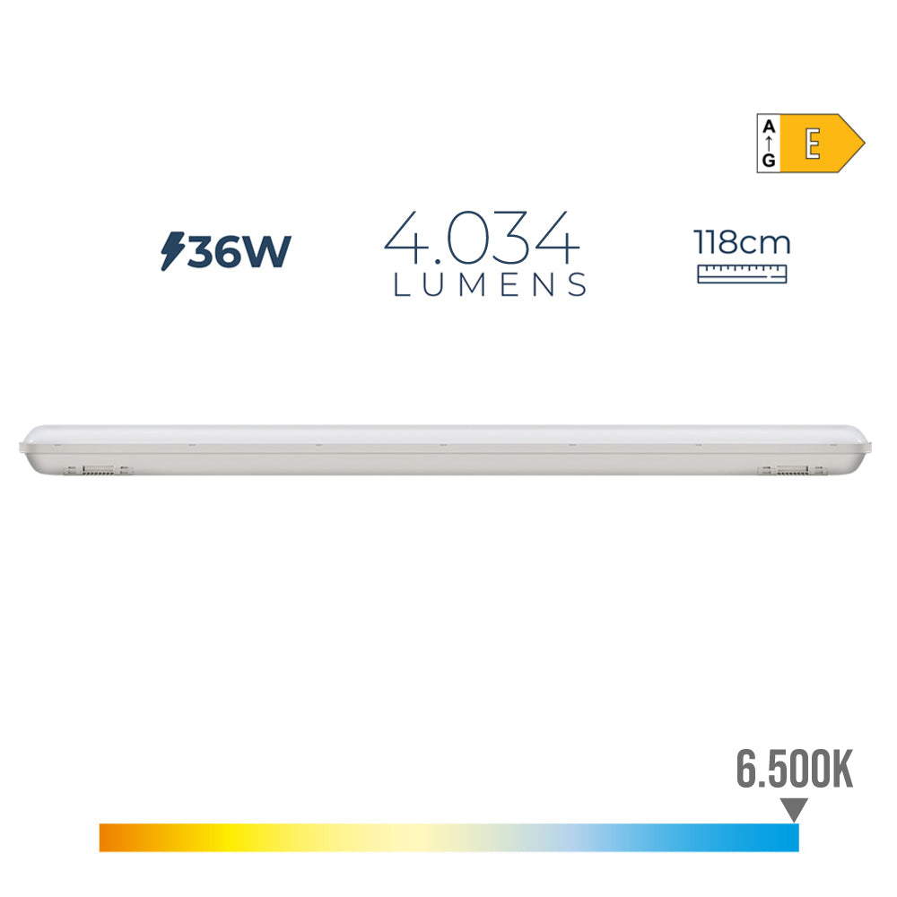 REGLETA ESTANCA LED IP65 36 w 4034 lm 6500 K LUZ FRIA 8,6 x 118 x 6,6 cm