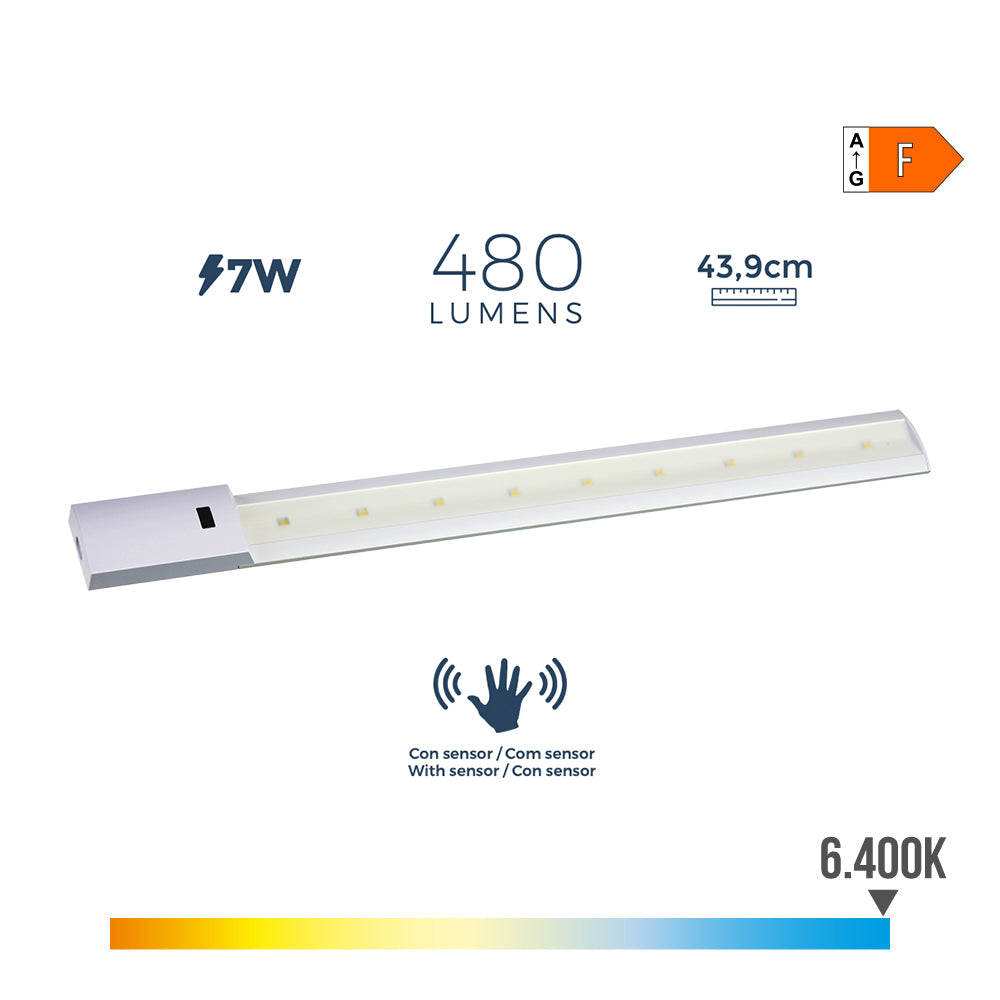REGLETA LED CON SENSOR 7 w 480 lm 6500 k LUZ FRIA 43.9 x 5.5 cm