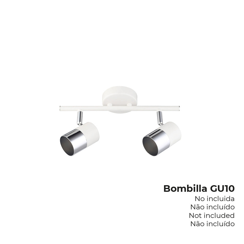 FOCO 2 ELEMENTOS MODELO MOON GU-10 (BOMBILLA NO INCLUIDA) COLOR CROMO+BLANCO HUESO 30 x 7,6 x 15,2 cm