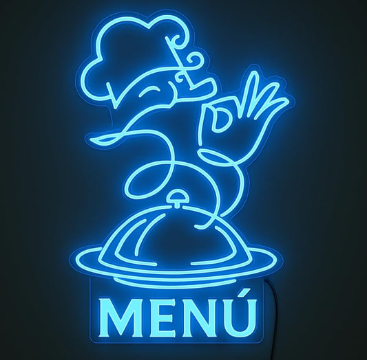 Letrero LED Neón de Menú para Restaurante, Luz Azul, Decoración de Pared