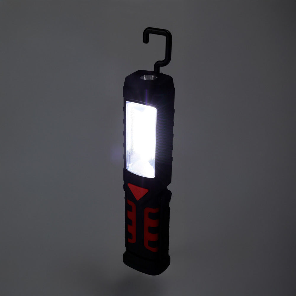 LINTERNA LED DE TRABAJO RECARGABLE DOBLE FUNCION CON GANCHO + IMÁN, NEGRA, 50 x 35 x 215 mm