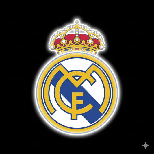 Carrel escudo Real Madrid liga Fútbol Emblema Deportivo, Azul y Dorado neón led vinilo y metacrilato medidas 40x30cm con alimentación 12v