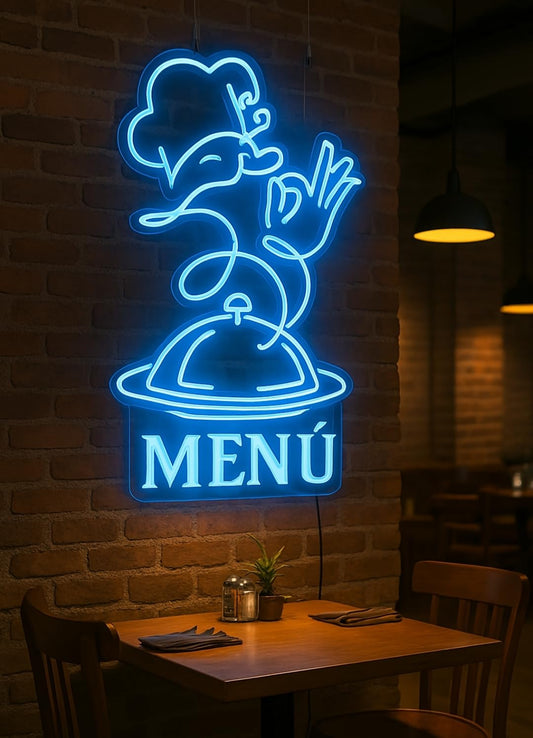 Letrero LED Neón de Menú para Restaurante, Luz Azul, Decoración de Pared