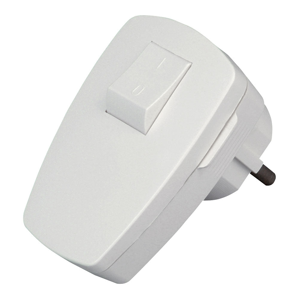 CLAVIJA 2P+T ANGULAR BLANCA CON INTERRUPTOR 3x1,5mm² 16A. KOPP