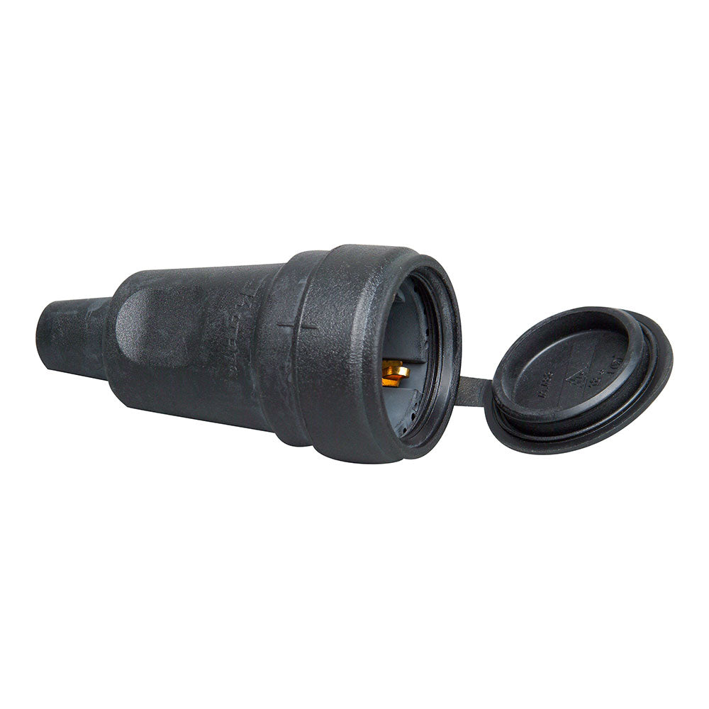 BASE AEREA 2P+T GOMA CON TAPA, 16A 230V, NEGRA. KOPP