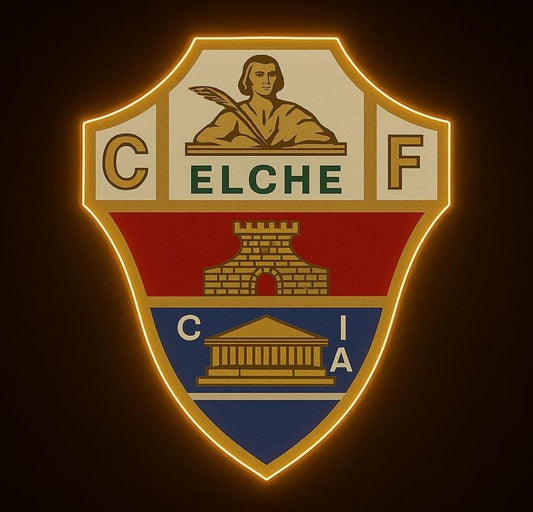cartel escudo de neón led flex metacrilato y vinilo de Elche de la liga de fútbol,regalo, para pared de un bar