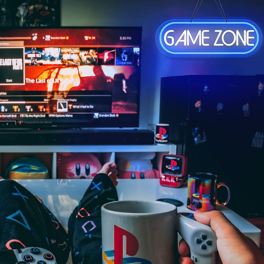 Neon Gamepad Zone Neon LED Letrero Neon Decoración de la Habitación Luces de neón Frescas para el Dormitorio Sala de Juegos Bar Niños Regalo Decoración de Fiesta (azul)