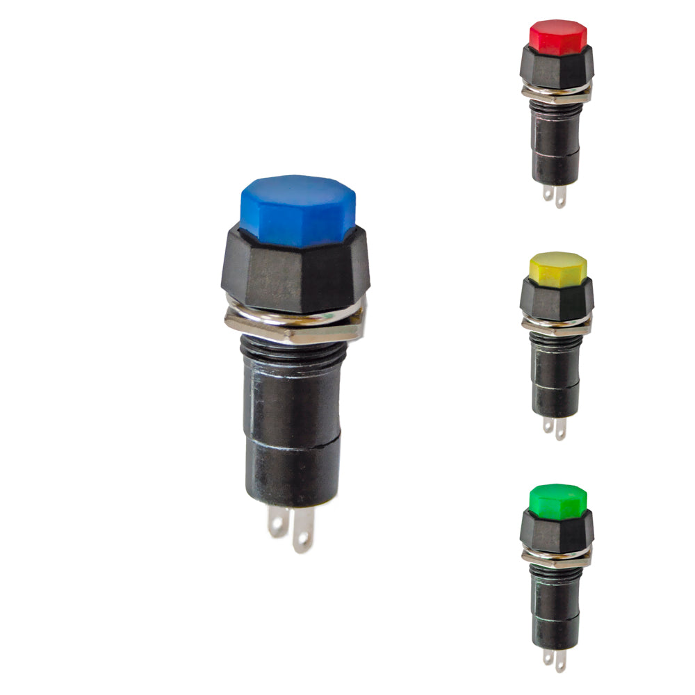 PULSADOR BASE HEXAGONAL 1A 250V, COLORES SURTIDOS