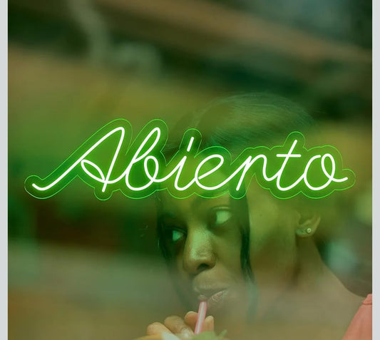 Letrero LED Decorativo Abierto, Luz Verde Neón, Señalización Luminosa para Negocios