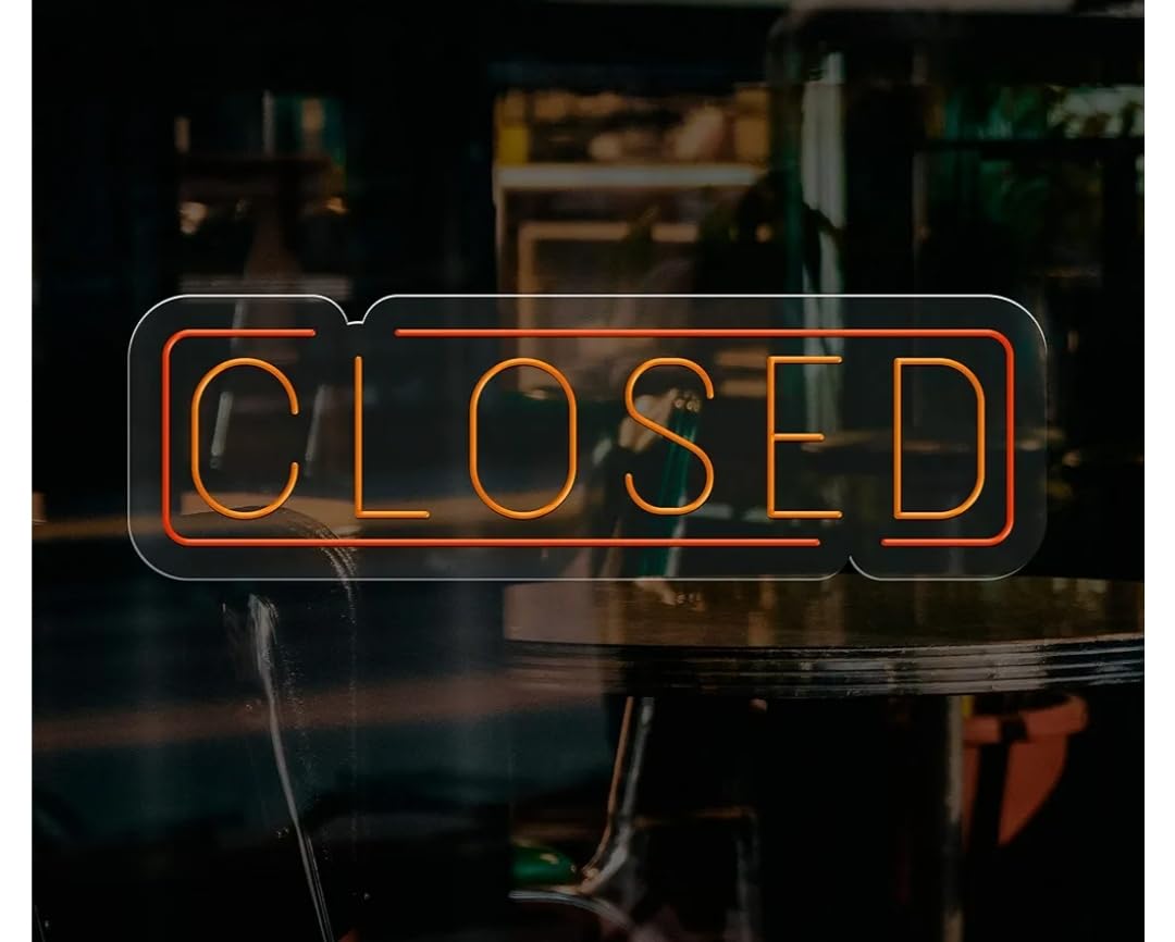 Letrero LED Neón 'CLOSED', Señal Luminosa Decorativa, Rojo y Naranja