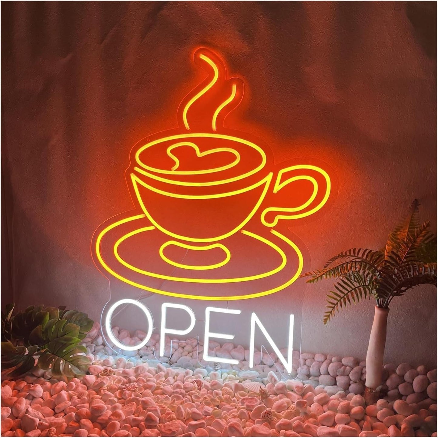 Luces de neón Letrero De Neón LED Con Forma De Taza De Café Abierta Para Decoración De Pared De Negocios, Letreros De Neón De Café Con Luces LED Para Cafetería 36cmx45cm alimentacion 12v