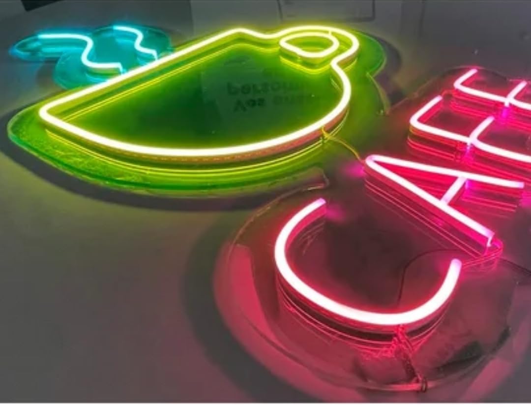 Letrero LED Neón Café, Luz Amarilla y Rosa, 3 Tamaños Disponibles - S (47x100cm), Decoración para Bar