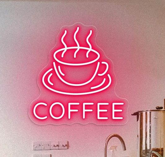 Signo de neón, Letrero de neón de café, letrero de neón acrílico para decoración de paredes, Decoración de negocios, restaurantes y bares (Blanco)